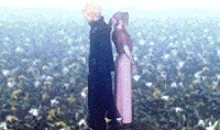 Aeris and Cloud on a field